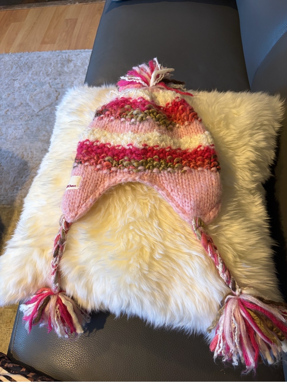 Kids Pink Multicolor Knit Earflap Hat
